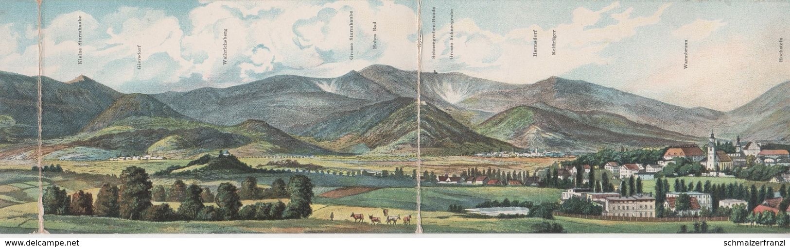 Panorama Klappkarte AK Riesengebirge Bad Warmbrunn Giersdorf Hermsdorf Schneekoppe Reifträger Schneegruben Baude - Schlesien