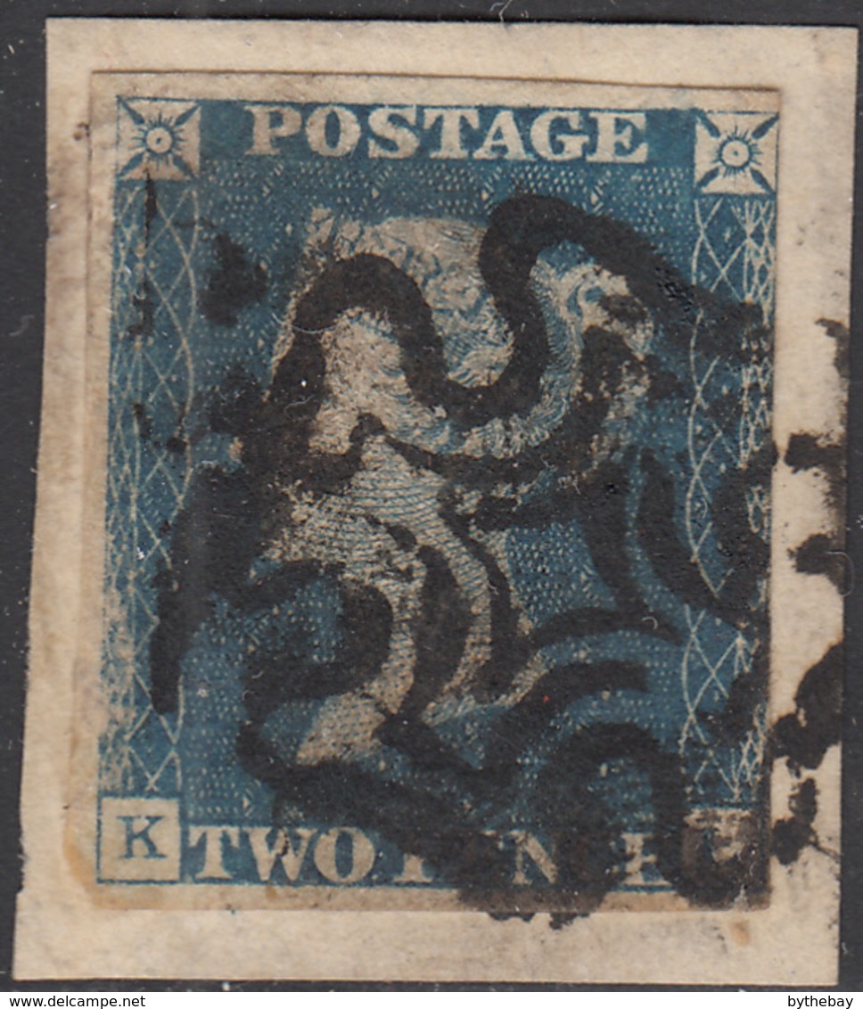 Great Britain 1840 Used Sc #2 2p Victoria, Blue Position K? On Piece - Gebraucht