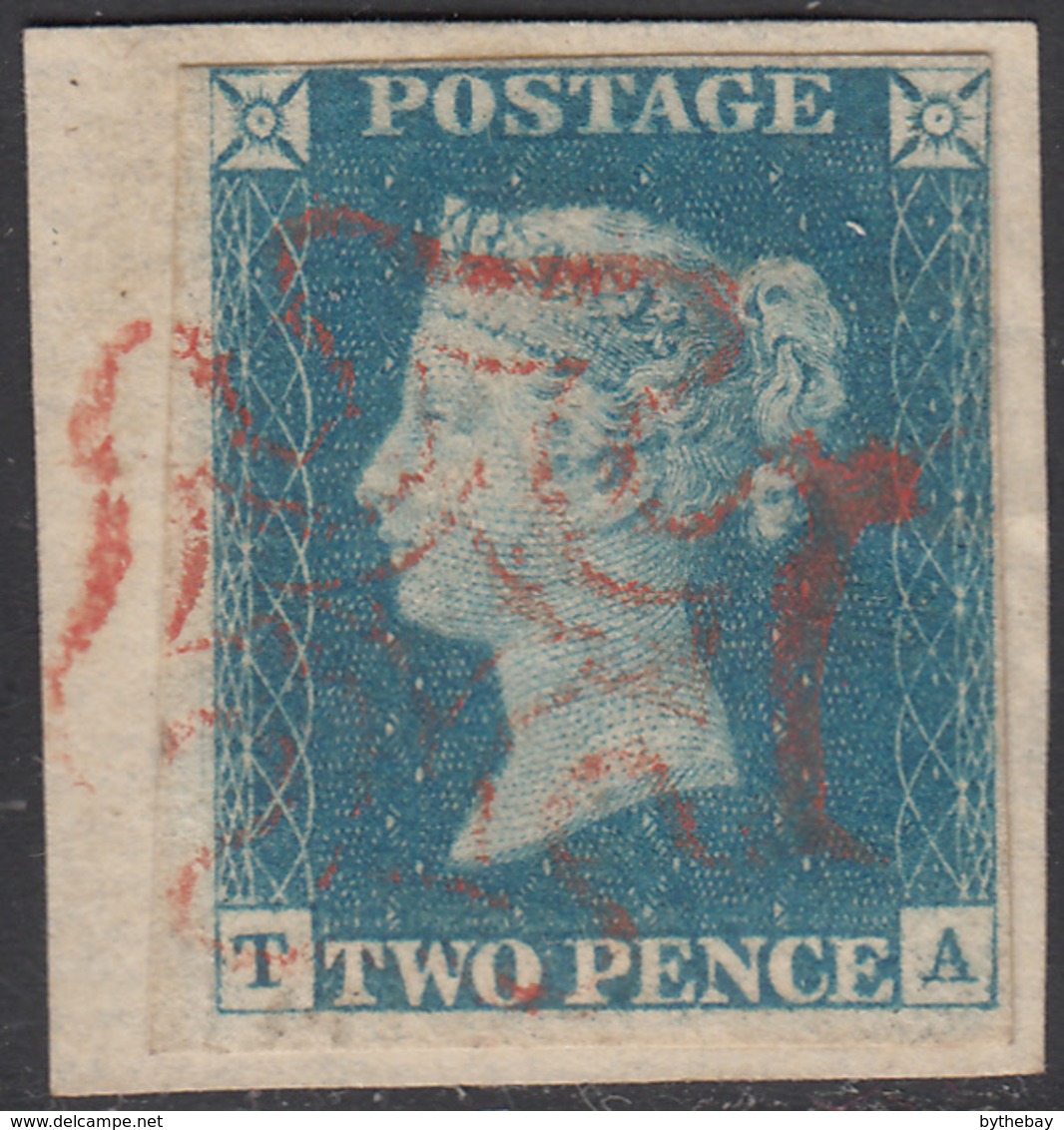 Great Britain 1840 Used Sc #2 2p Victoria, Light Blue Position TA On Piece - Oblitérés