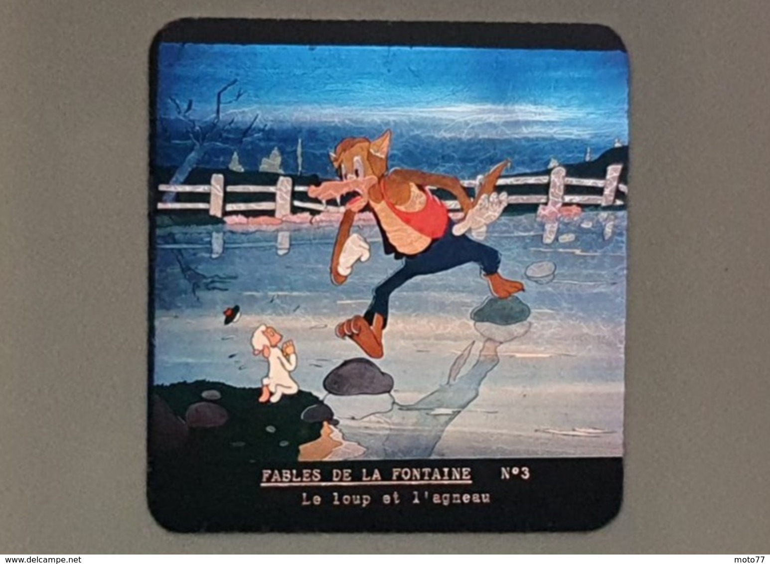 Rare 2 STÉRÉOCARTES - Vues en  RELIEF et en COULEUR pour Boitier lumineux stéréoscopique - Fables de La Fontaine - 1963