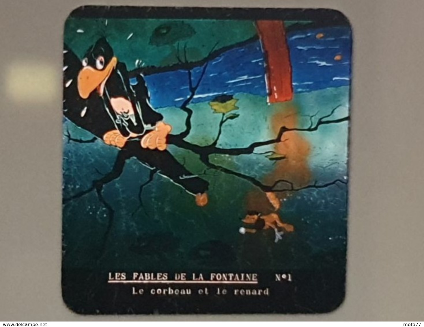 Rare 2 STÉRÉOCARTES - Vues en  RELIEF et en COULEUR pour Boitier lumineux stéréoscopique - Fables de La Fontaine - 1963