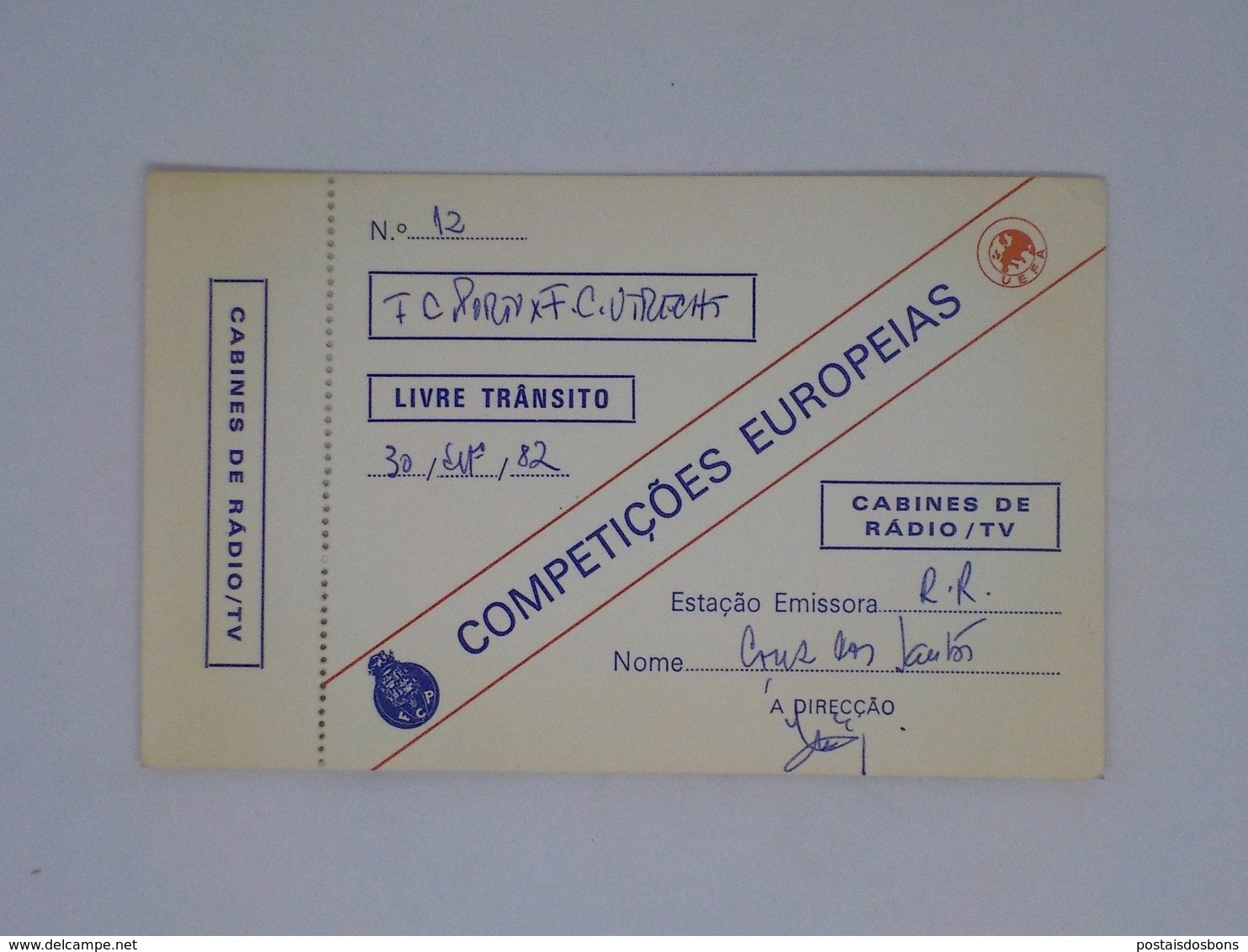 Cx13 BB 61) FOOTBALL Ticket Stub Press Card UEFA Cup FC PORTO - FC UTRECHT (2-0) 30.09.1982  9x14,5cm - Otros & Sin Clasificación