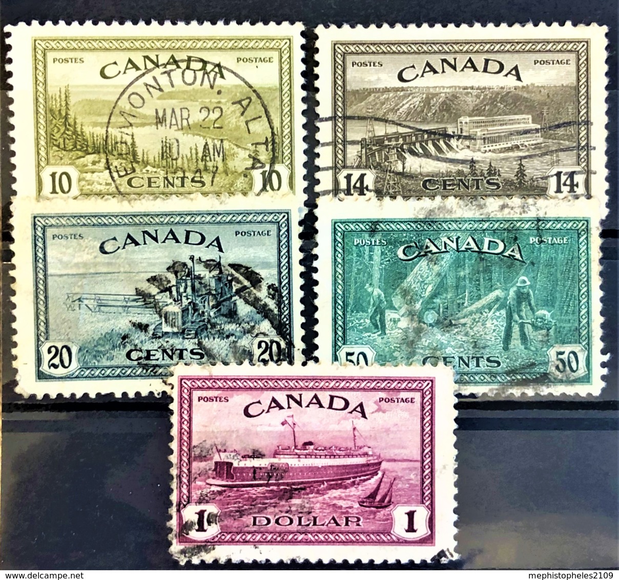 CANADA 1946 - Canceled - Sc# 269, 270, 271, 272, 273 - Used Stamps