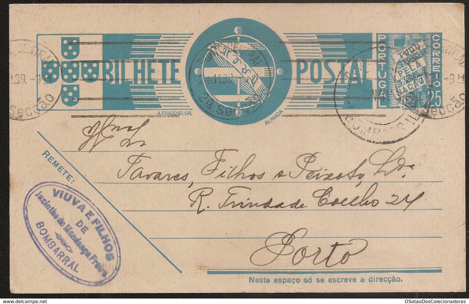 Portugal Inteiro Postal Stationery - Carimbo Publicitário Viuva E Filhos De Jacintho Freire - Bombarral - Publicity - Postwaardestukken