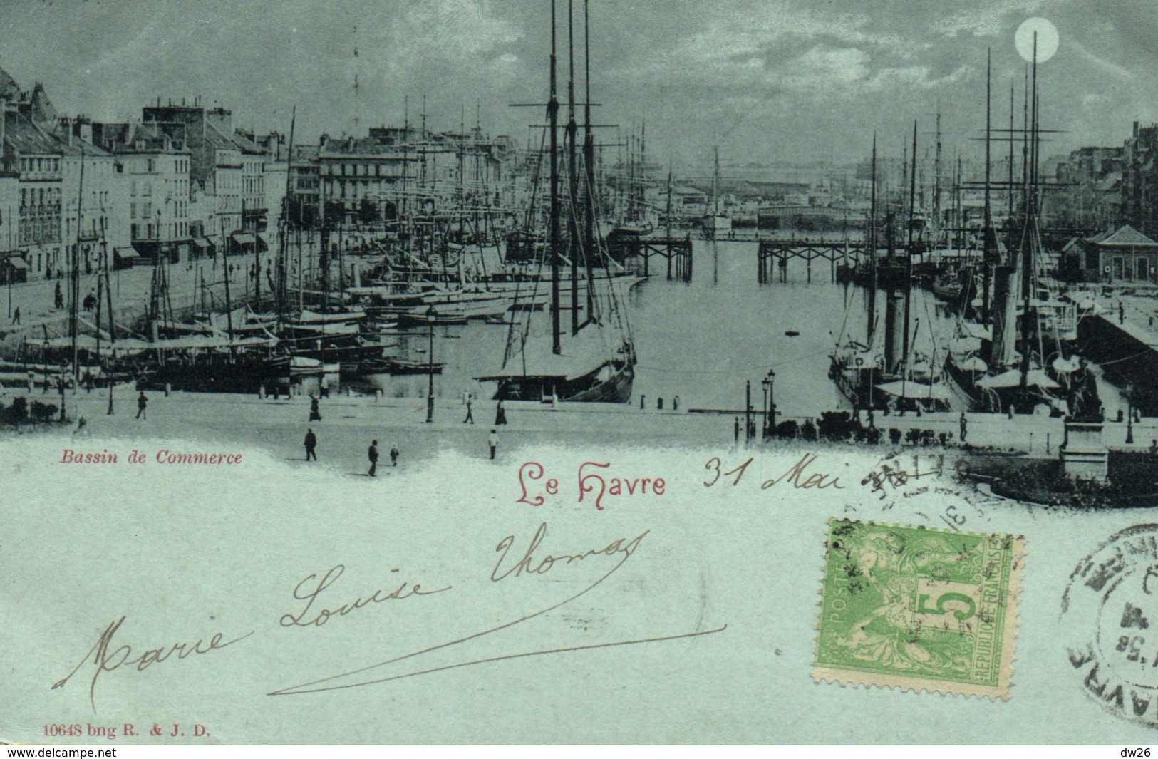 Le Havre La Nuit En 1900 - Bassin De Commerce Au Clair De Lune - Carte R. & J. D.. Dos Simple N° 10648 - Port