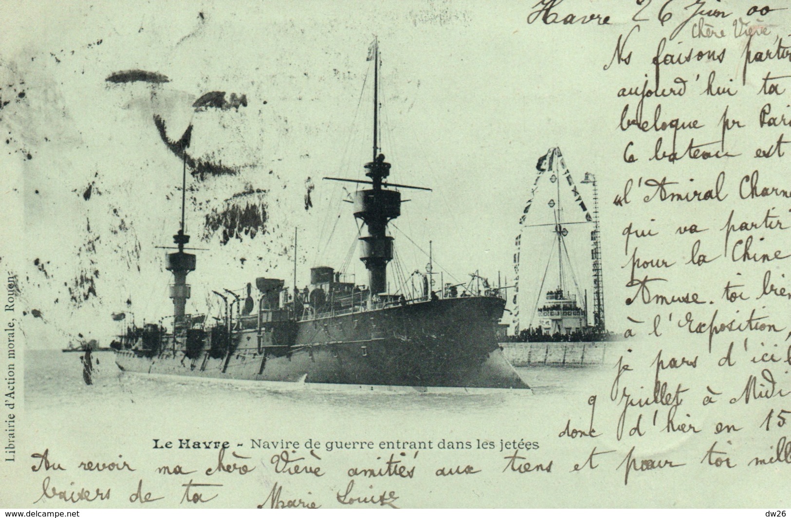 Le Havre - Navire De Guerre Entrant Dans Les Jetées - Librairie L'Action Morale - Carte Dos Simple 1900 - Port