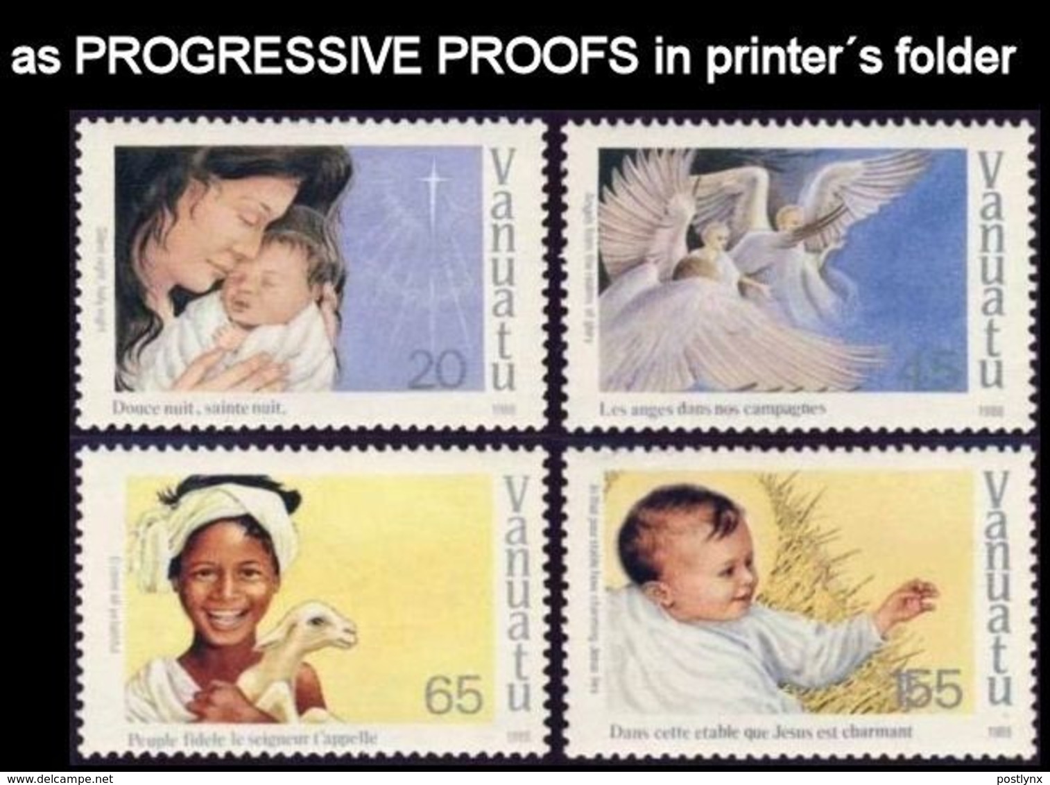 VANUATU 1988 Christmas Xmas Angels Lamb PROGRESSIVE PROOFS:4 Vls. Fldr. - Vanuatu (1980-...)