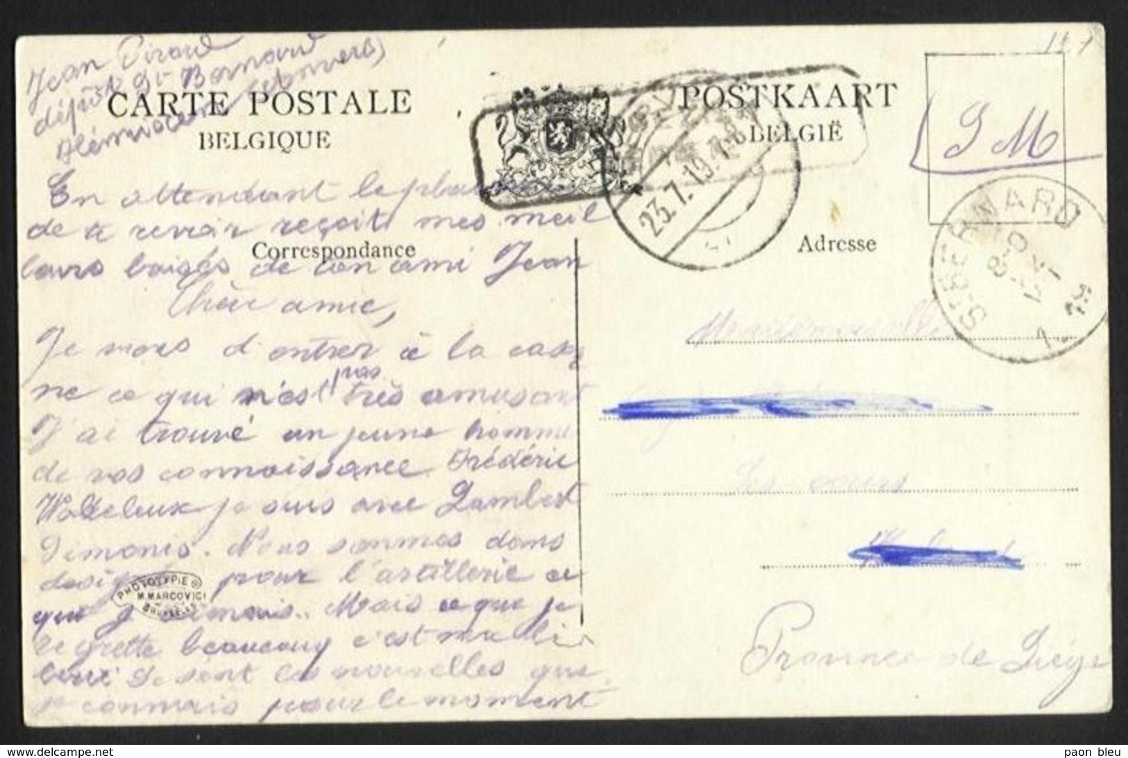 Belgique - Obl.fortune 1919 - Obl. St BERNARD Siècle Gratté + Cachet Allemand HERVE + Hôtel De Ville Hemixem - Fortune (1919)