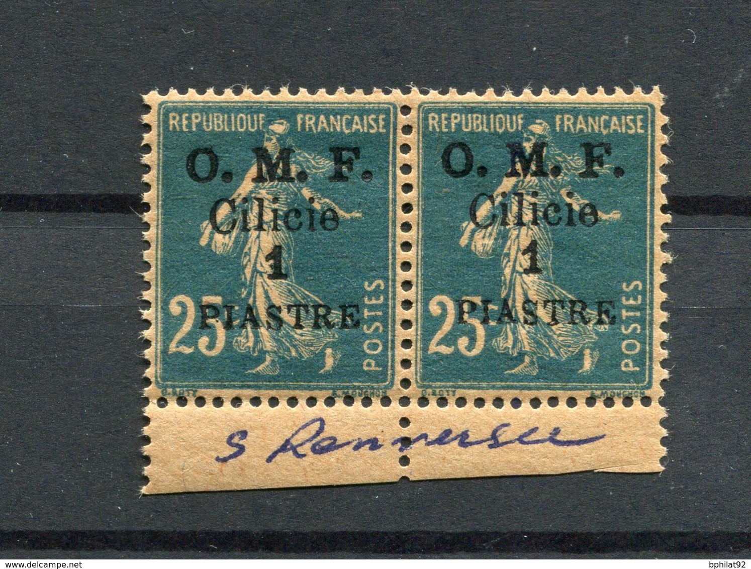 !!! CILICIE, PAIRE DU N°92 (25C SEMEUSE SURCH 1 PIASTRE) S RENVERSE NEUVE ** - Unused Stamps