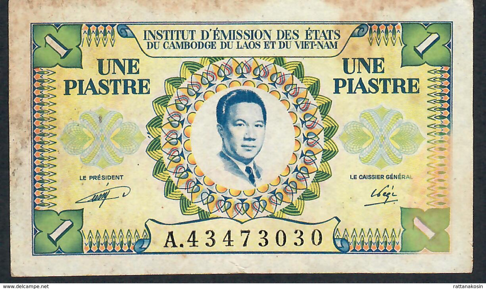 INDOCHINA INDOCHINE P104 1 PIASTRE 1953 AVF NO P.h. ! - Indochina