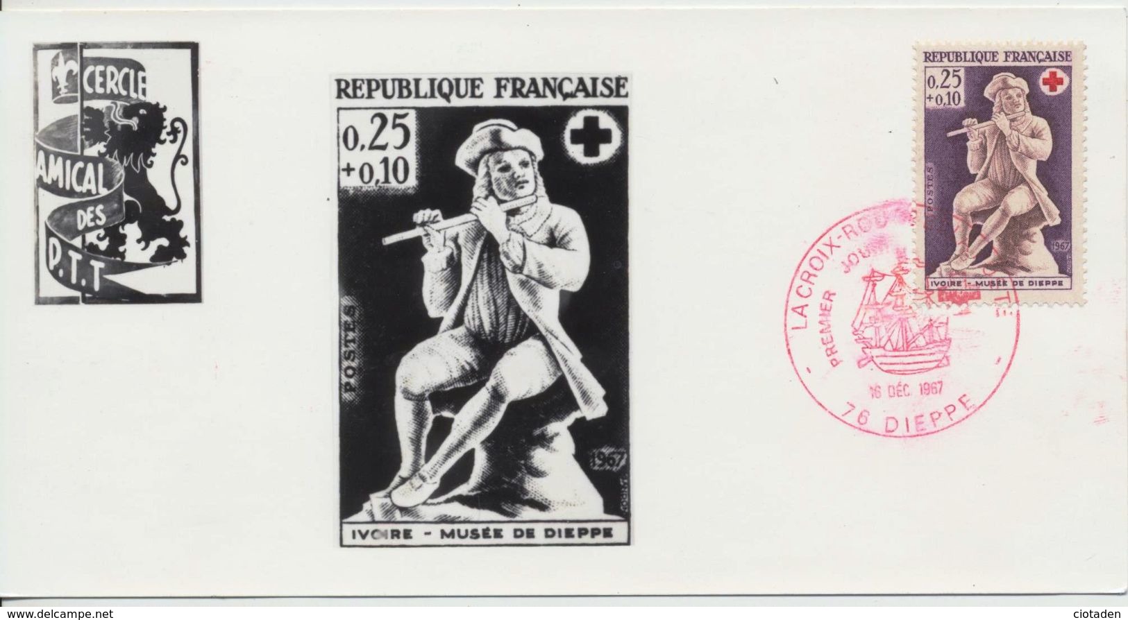 Premier Jour 1967 La Croix Rouge Et La Poste 0,25 + 0,10 - 1960-1969