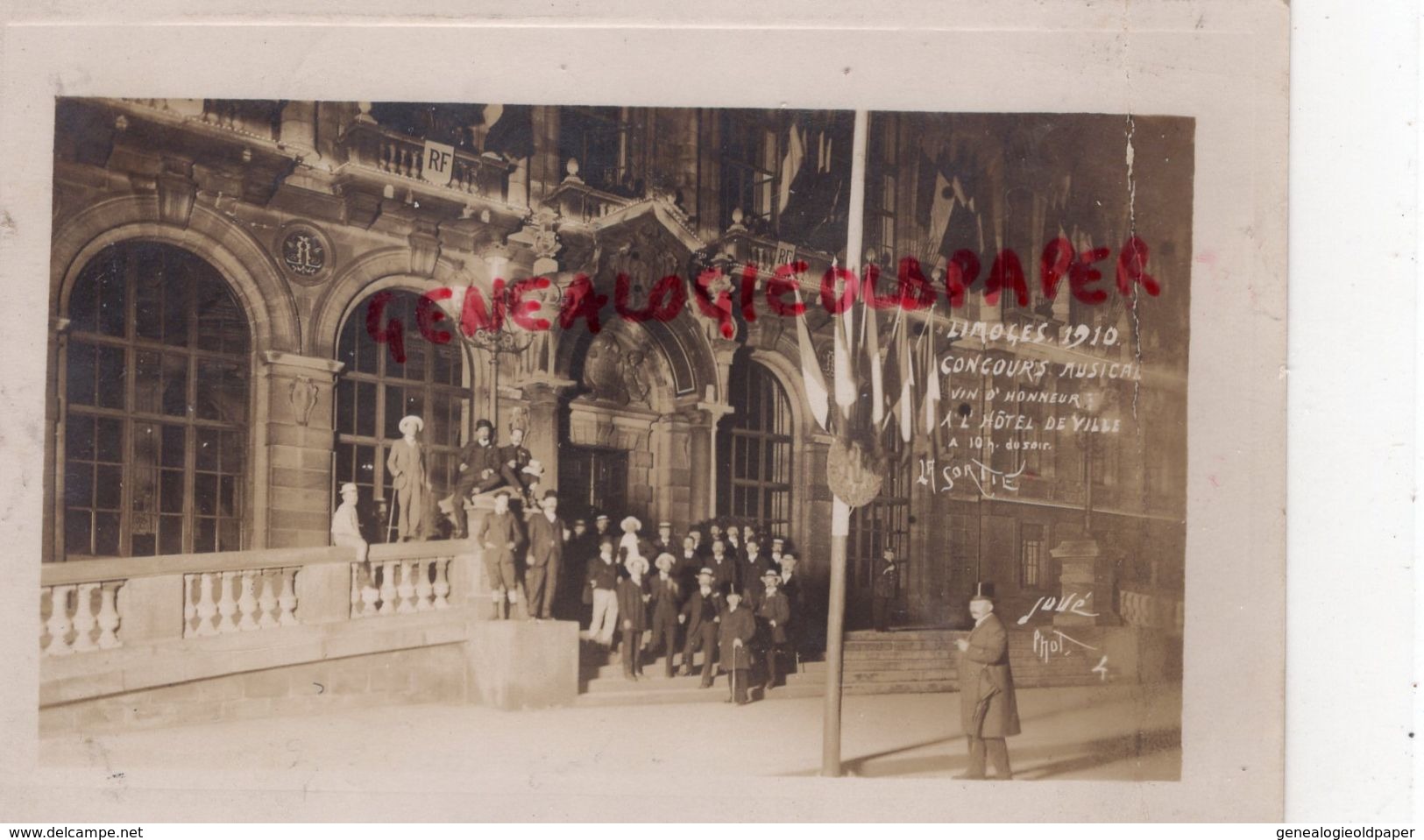 87 - LIMOGES -CONCOURS MUSIQUE AOUT 1910-VIN D' HONNEUR A L' HOTEL DE VILLE- CARTE PHOTO JOVE N° 4 - Limoges