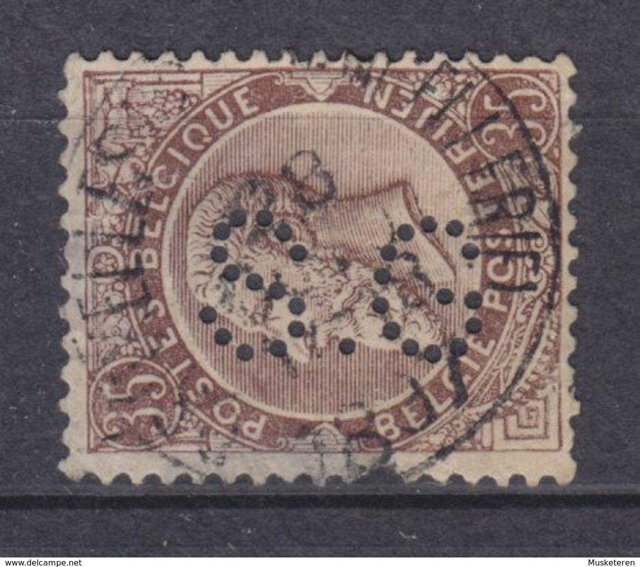 Belgium Perfin Perforé Lochung 'S.G.' 1893 Mi. 56     35c. Leopold II. BRUXELLES Cancel. (2 Scans) - 1863-09