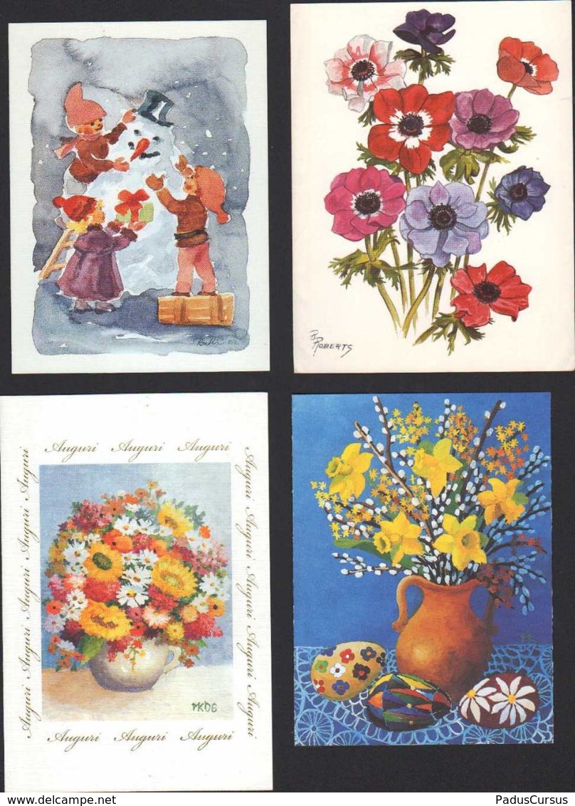 Biglietti Augurali USATI 4 Artisti Con La Bocca M. Kaminska R. Roberts R. Christensen Flowers Greeting Cards MAT00003 - Autres & Non Classés