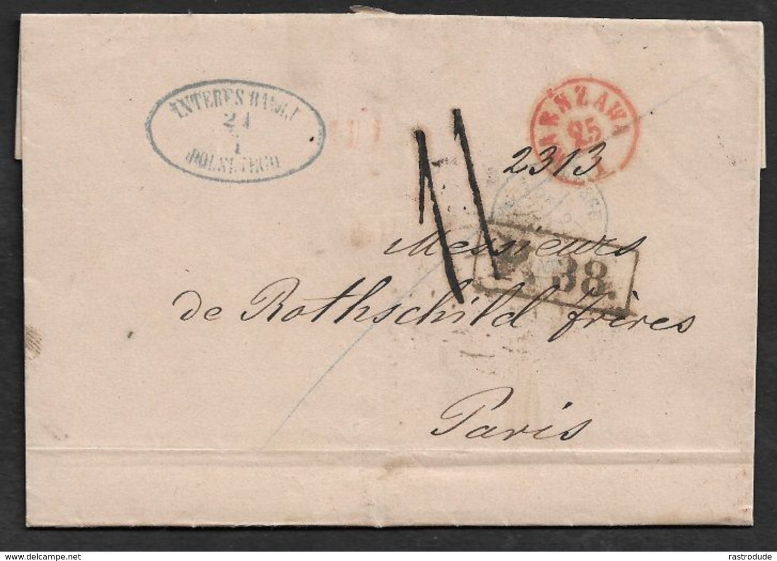 1868 (2 4 Jan )LAC VARSOVIE POLOGNE A PARIS - BANQUE DE POLOGNE A ROTHSCHILD - AUS RUSSLAND EISENB.POST - POSTE RESTANTE - ...-1860 Prephilately