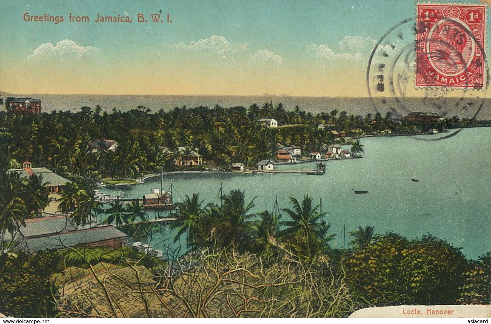 Jamaica Greetings General View  Edit Lucie Hanover  . Not Used Ship Postmark . Duperly - Jamaïque