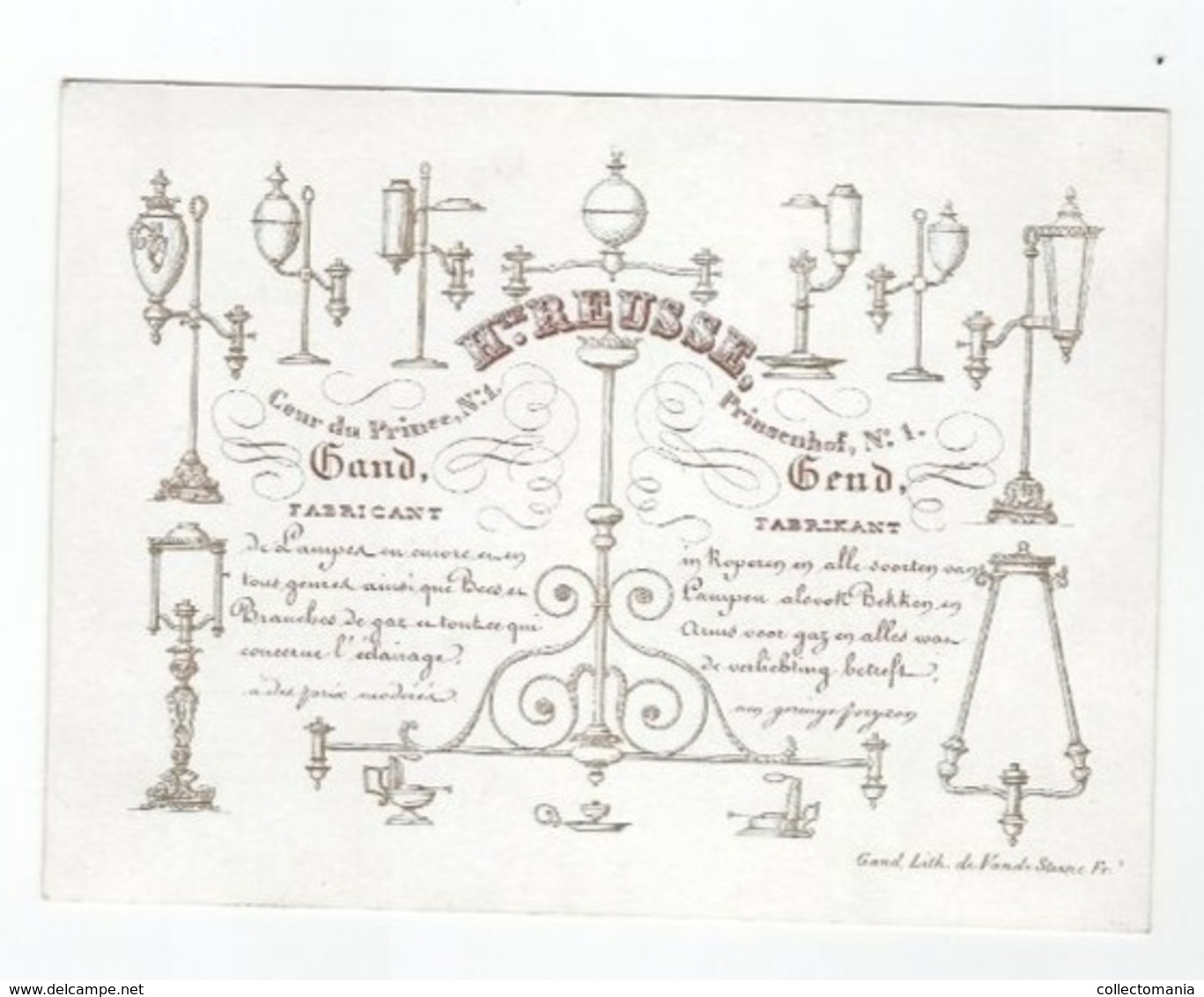 1 Carte Porcelaine Fabrikant Koperen Lampen  & Alles Verlichting  Olielampen  H. Reusse Prinsenhof Gend  Lit.VandeSteene - Porcelaine