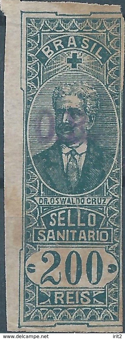 Brazil Brazile, Brasile - Revenue Stamp Tasse Taxes,Fiscal Sello Sanitario-Sanitary 200 Reis Used - Service