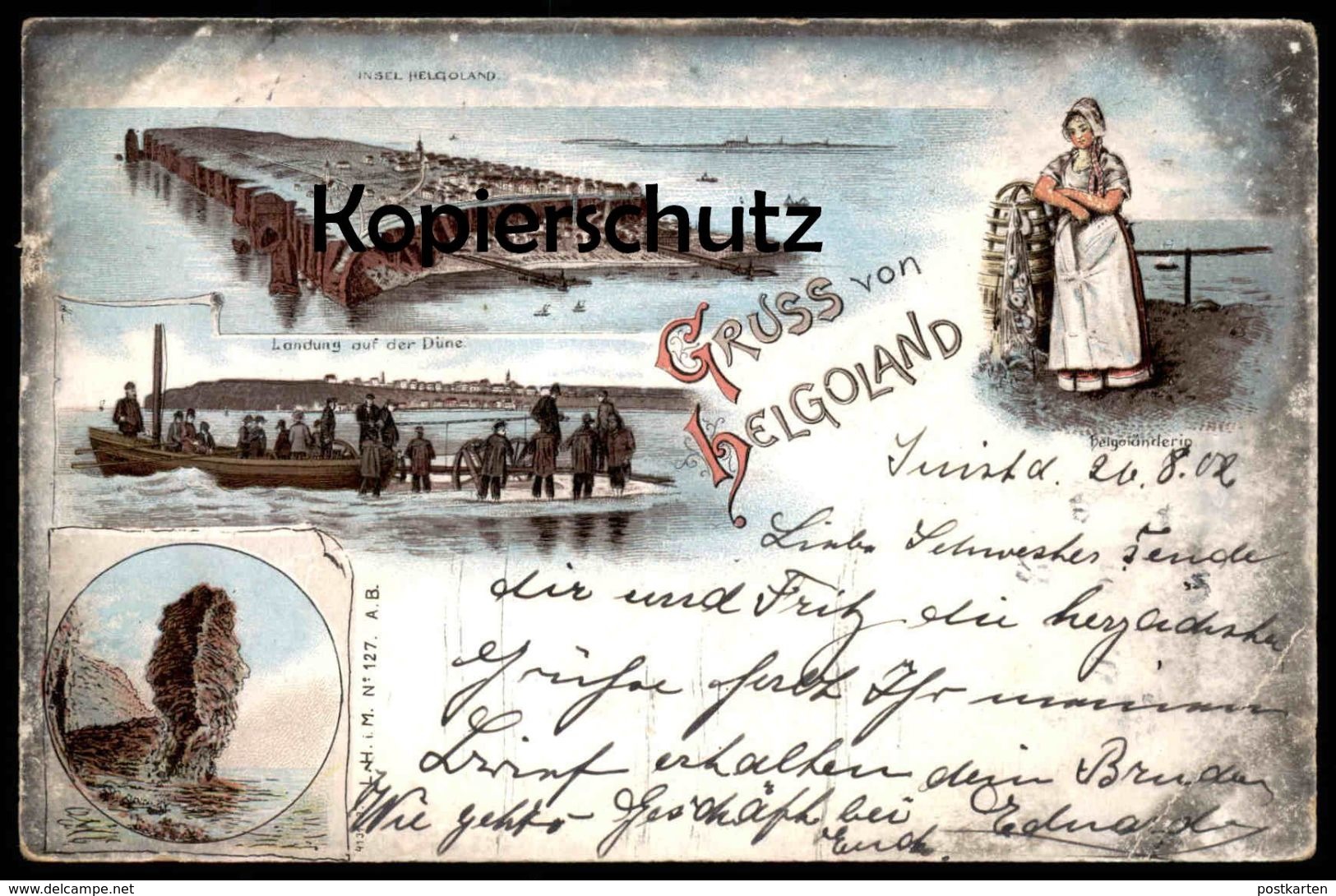 ALTE LITHO POSTKARTE GRUSS VON HELGOLAND LANDUNG AUF DER DÜNE HELGOLÄNDERIN Ansichtskarte AK Postcard Cpa - Helgoland