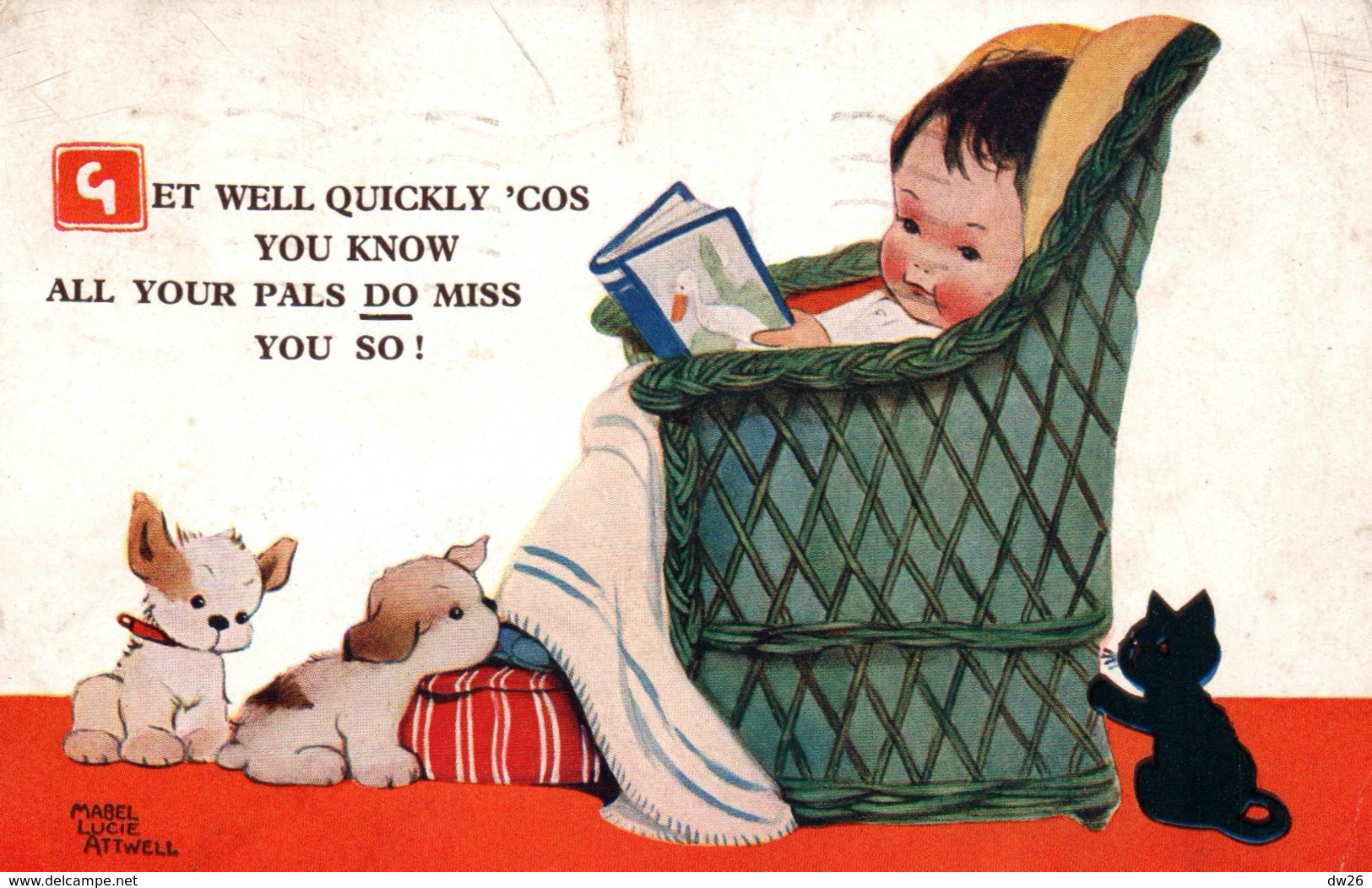 Illustration Mabel Lucie Attwell - Enfant Dans Fauteuil Et Chats: Get Well Quickly (guérissez Vite) - Attwell, M. L.