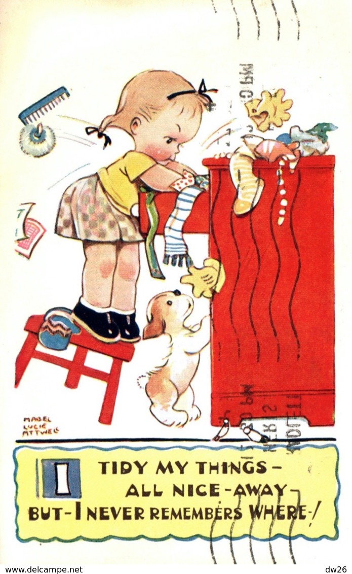 Illustration Mabel Lucie Attwell - Fillette Et Son Chien: I Tidy My Things (je Range Mes Affaires) - Attwell, M. L.