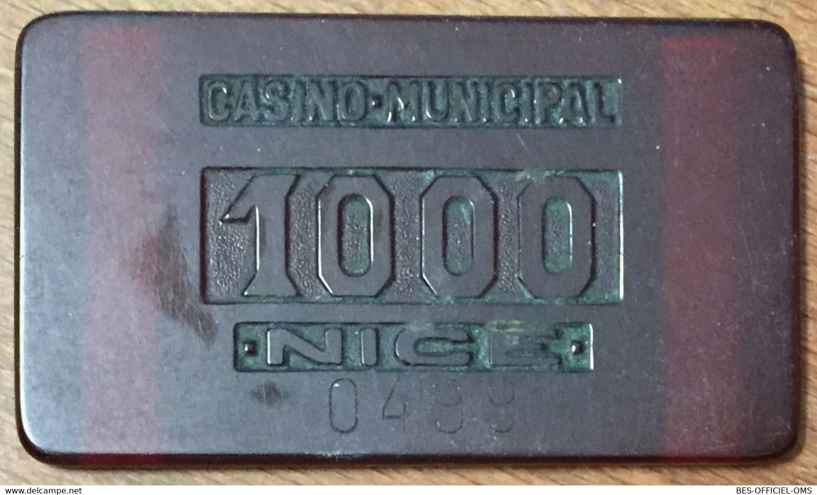 06 NICE CASINO MUNICIPAL PLAQUE DE 1000 FRANCS N° 499 JETON CHIPS TOKENS COINS GAMING - Casino