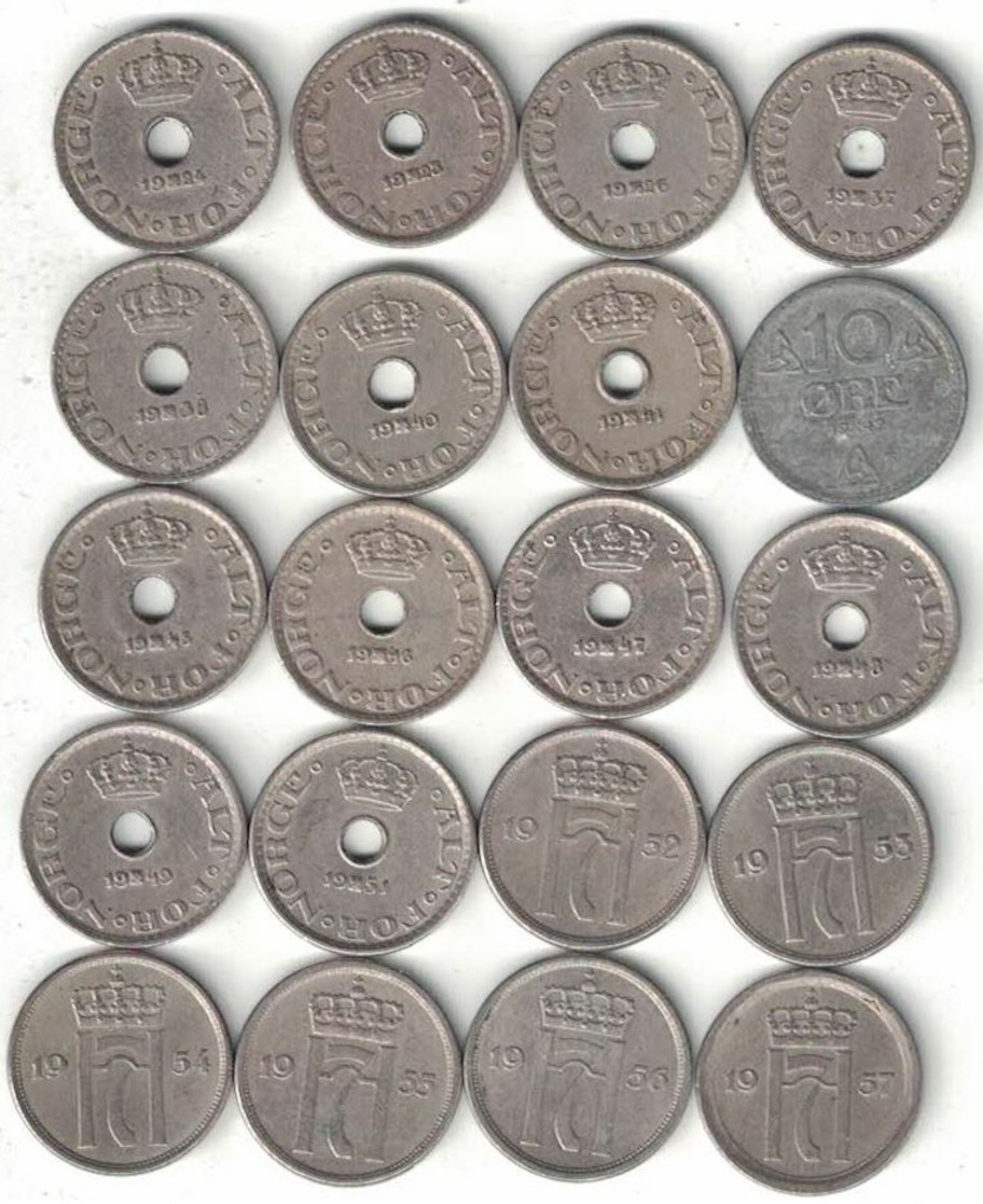 Norway Collection Of 20x 10 Ore Coins 1924-1957 All Listed & Different - Noorwegen