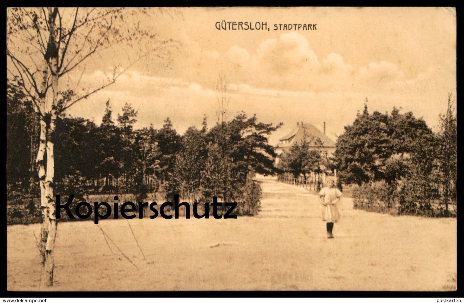 ALTE POSTKARTE GÜTERSLOH STADTPARK 1912 Mädchen Kind Child Girl Enfant Park Birke AK Ansichtskarte Postcard - Guetersloh