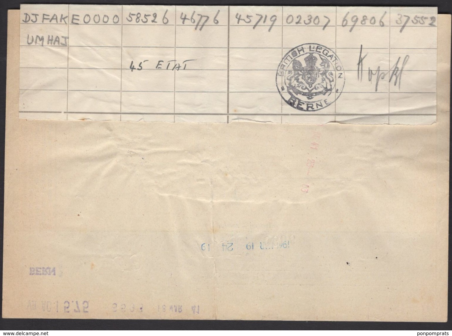 Second World War: Code Telegram From The British Legation In Bern For PRODROME LONDON Mars 1941 - Historical Documents