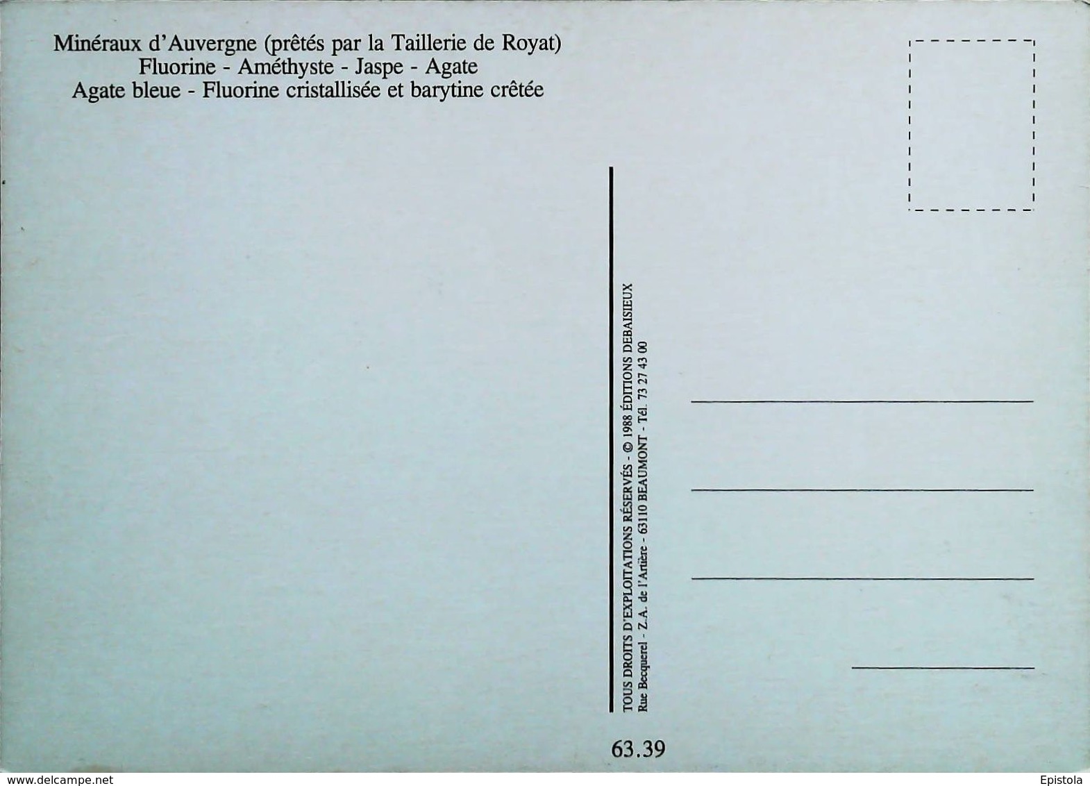 Carte Postale  Les Mineraux D'Auvergne Fluorine,  Améthyste , Jaspe , Agate , - Minéraux