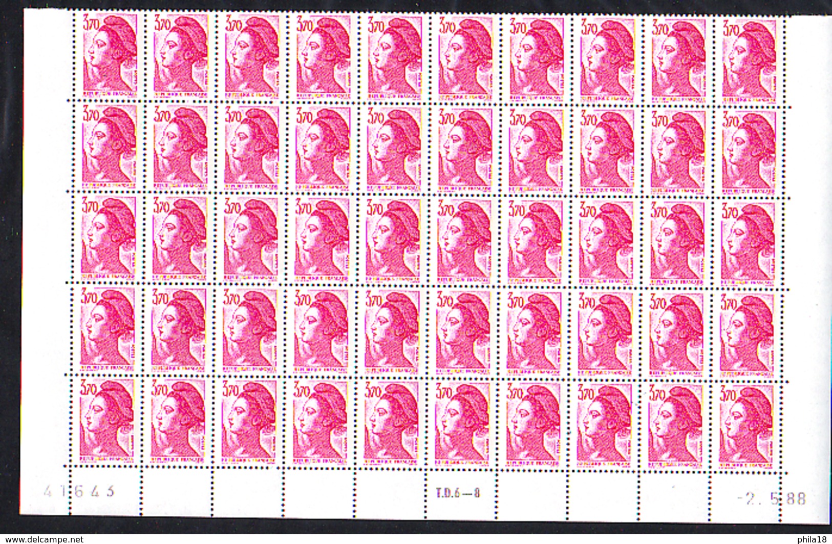 FRANCE VARIÉTÉ LIBERTÉ DE GANDON - QT50  N° 2486a BANDE DE PHOSPHO A DROITE - DEMI FEUILLE AVEC COIN DATE 2-5-88 - 1982-1990 Libertà Di Gandon