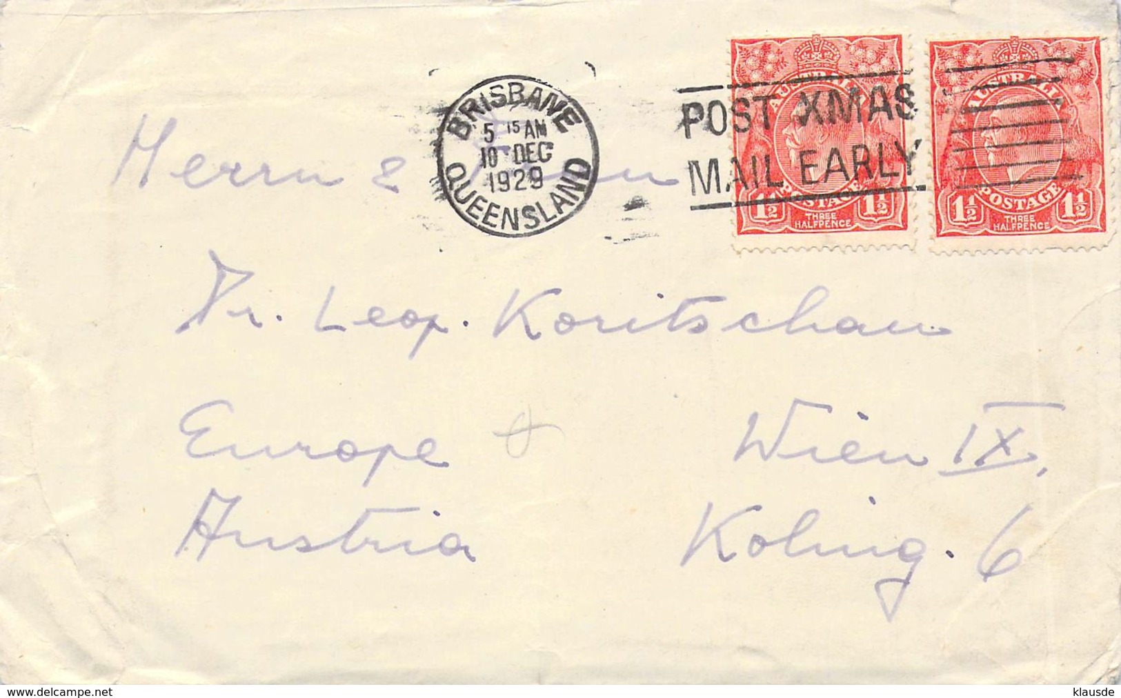 Cover Brisbane - Wien 1929 - Covers & Documents