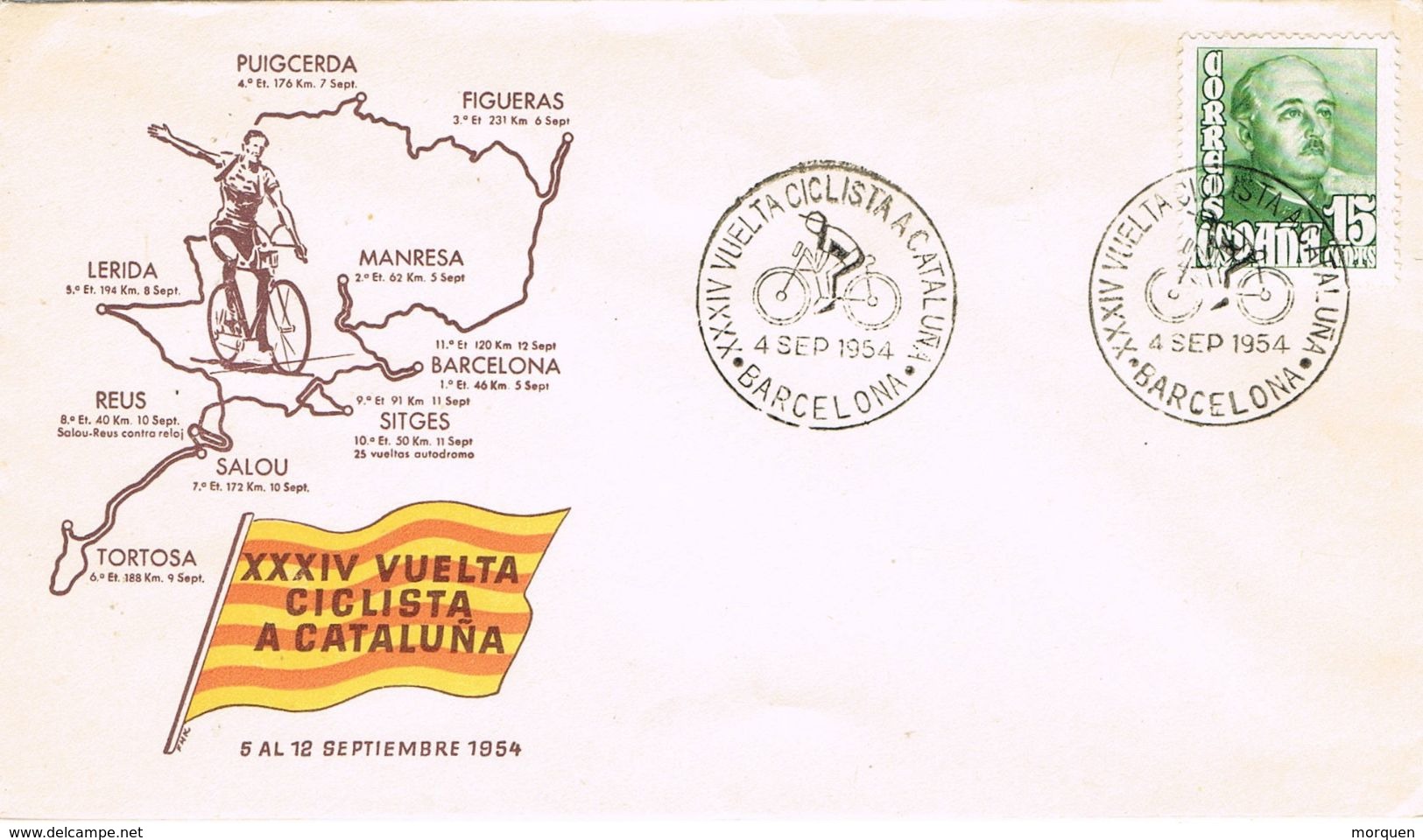 37315. Carta BARCELONA 1954. Ciclismo. Vuelta Ciclista Cataluña - Briefe U. Dokumente