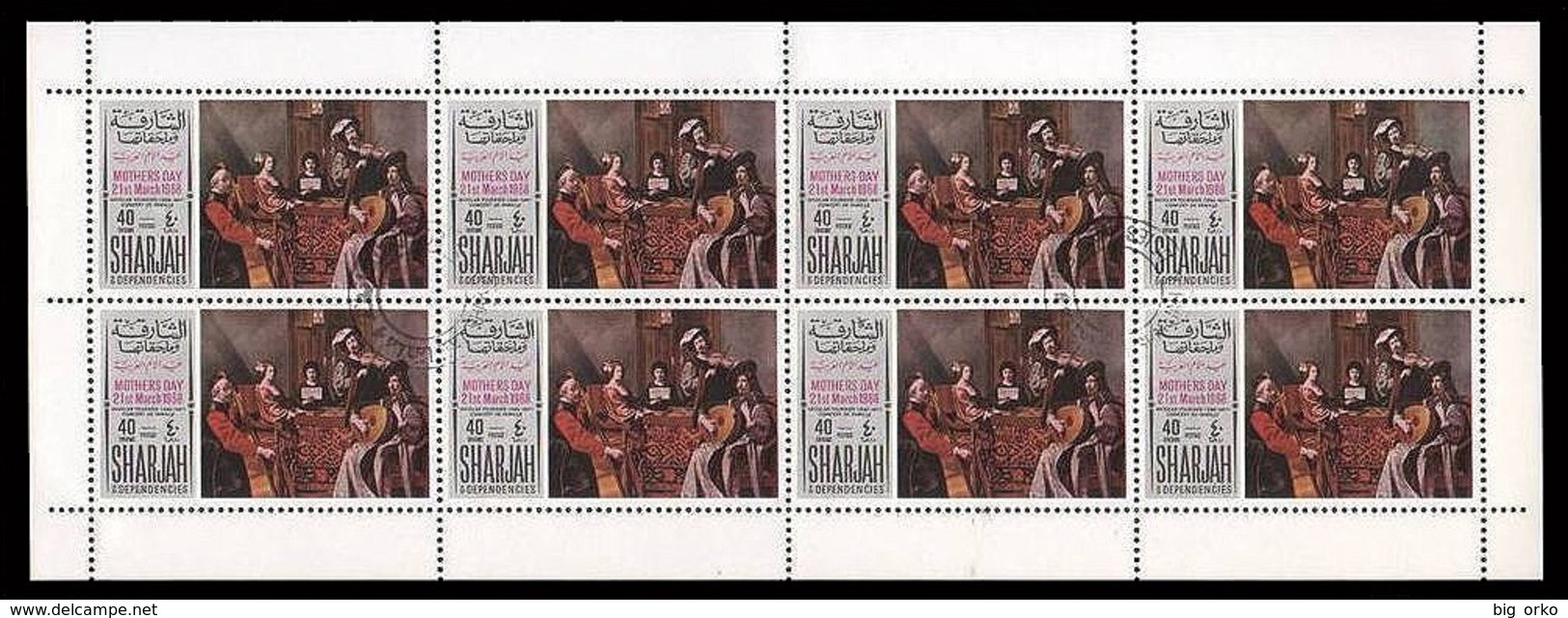 MINIFOGLIO (n° 8 Francobolli): Concert De Famille (Nicolas Tournier) - Sharjah 1968 - Fête Des Mères