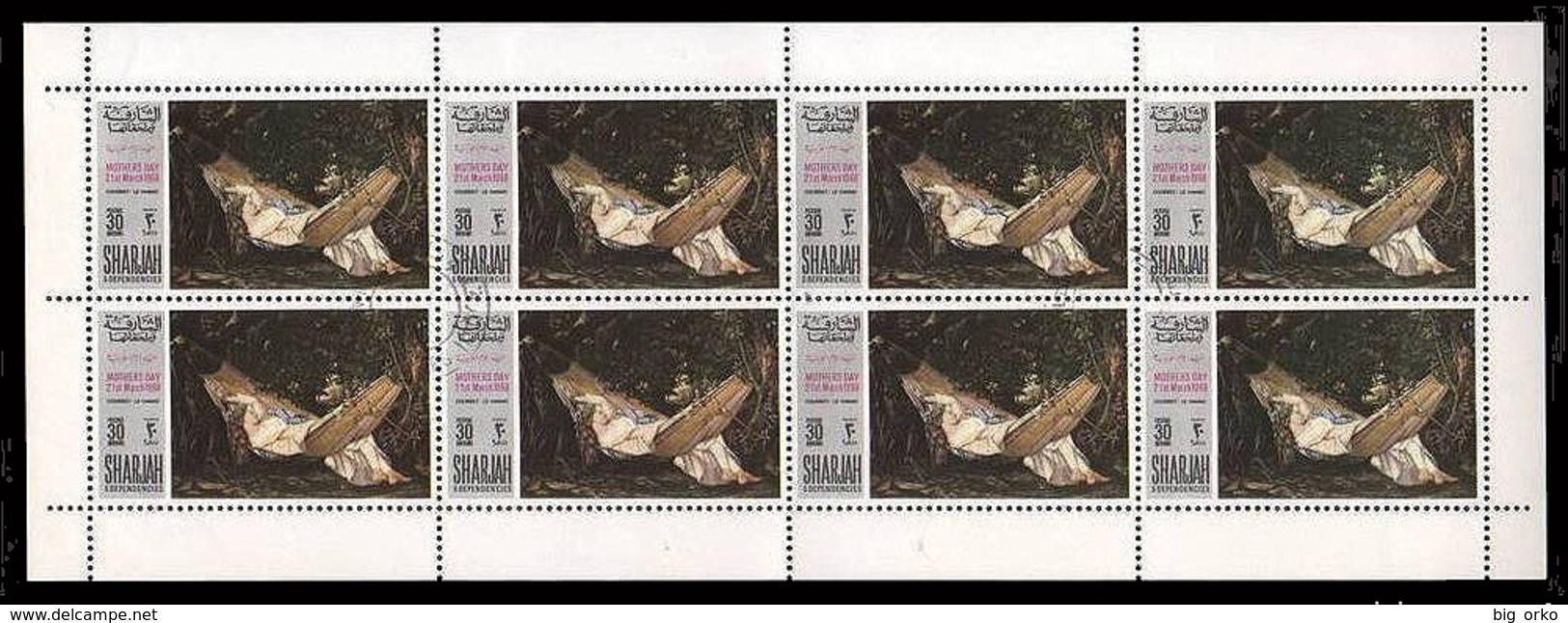 MINIFOGLIO (n° 8 Francobolli): La Hamac (Courbet) - Sharjah 1968 - Muttertag