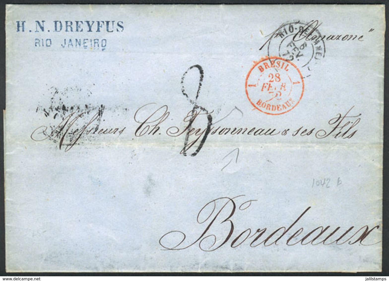 BRAZIL: Entire Letter Dated Rio De Janeiro 5/FE/1872 And Sent To Bordeaux By French Mail, VF Quality! - Briefe U. Dokumente
