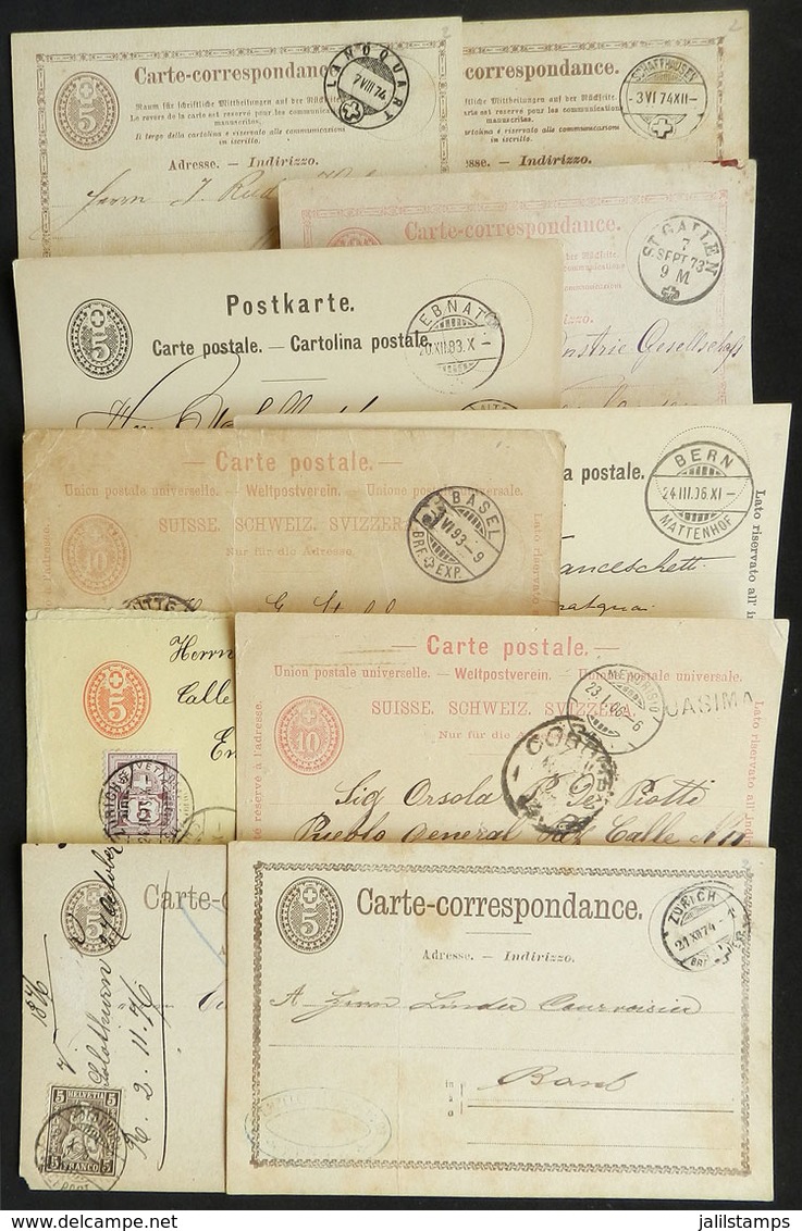 SWITZERLAND: 8 Postal Cards + 1 Wrapper Used Between 1873 And 1906, With Some Interesting Postmarks, For Example: Schaff - Lettres & Documents