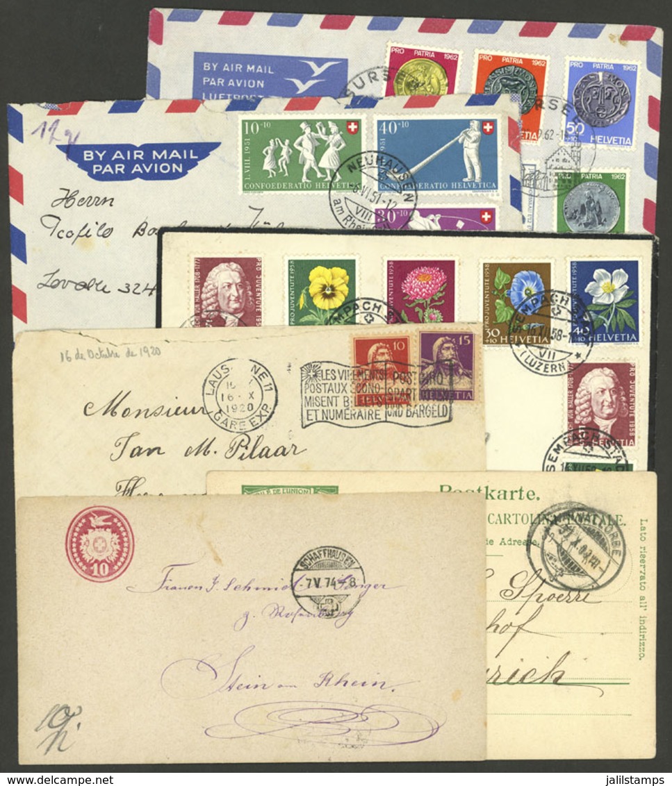 SWITZERLAND: 6 Covers Or Postal Stationery Used Between 1874 And 1962, Attractive Group! - Lettres & Documents