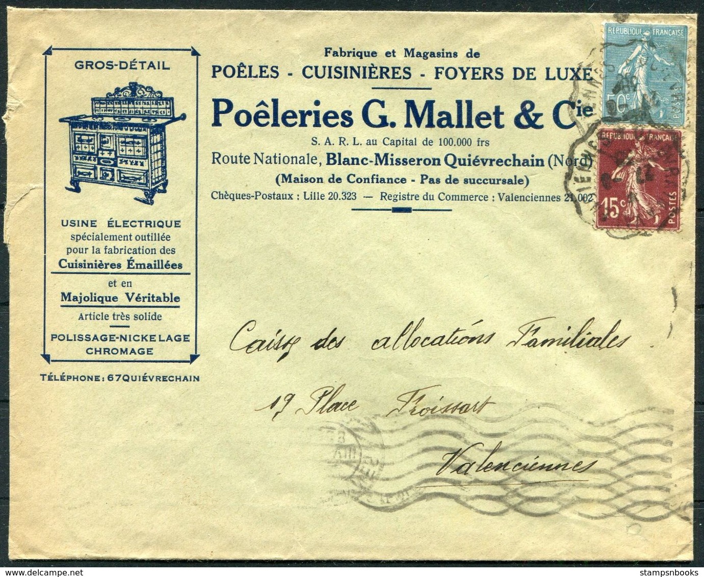 1938 France Illustrated Advertising Cover, Usine Electrique, Cuisinieres, Majolique Magasin. Poeleiries G Mallet & Co. - Other & Unclassified