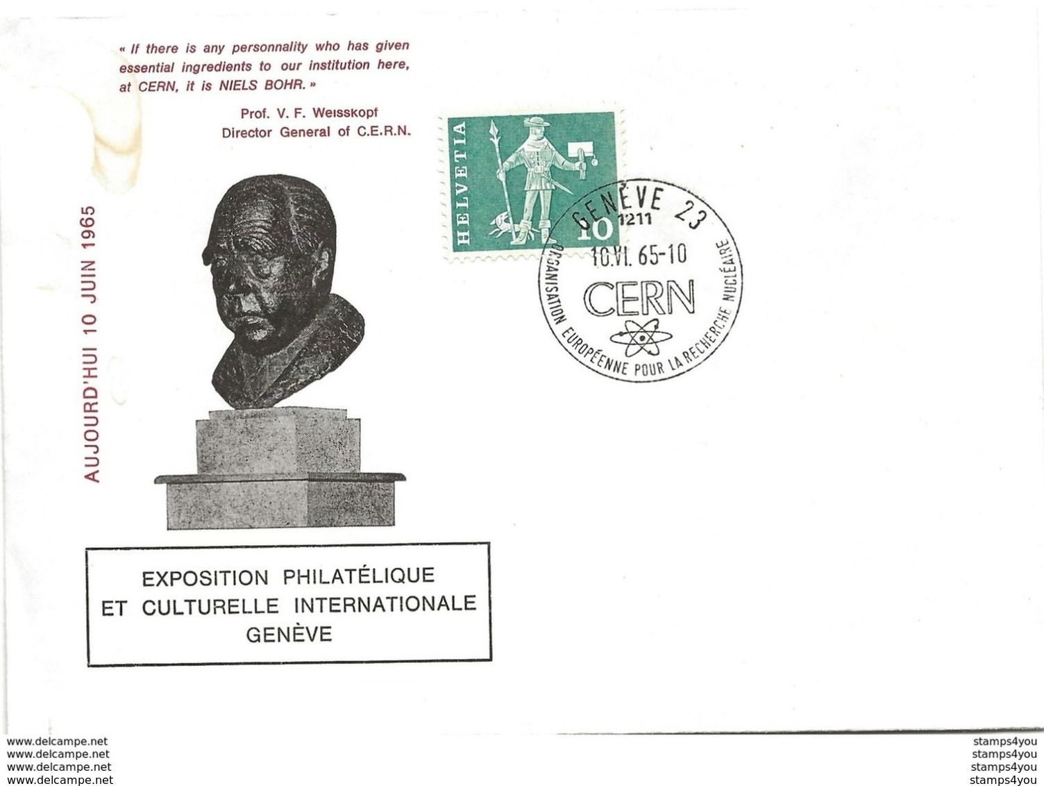 206 - 65 - Enveloppe Avec Cachet Illustré Cern 10.6.65. - Expo Philatélique Et Culturelle Internationale Genève - Marcophilie
