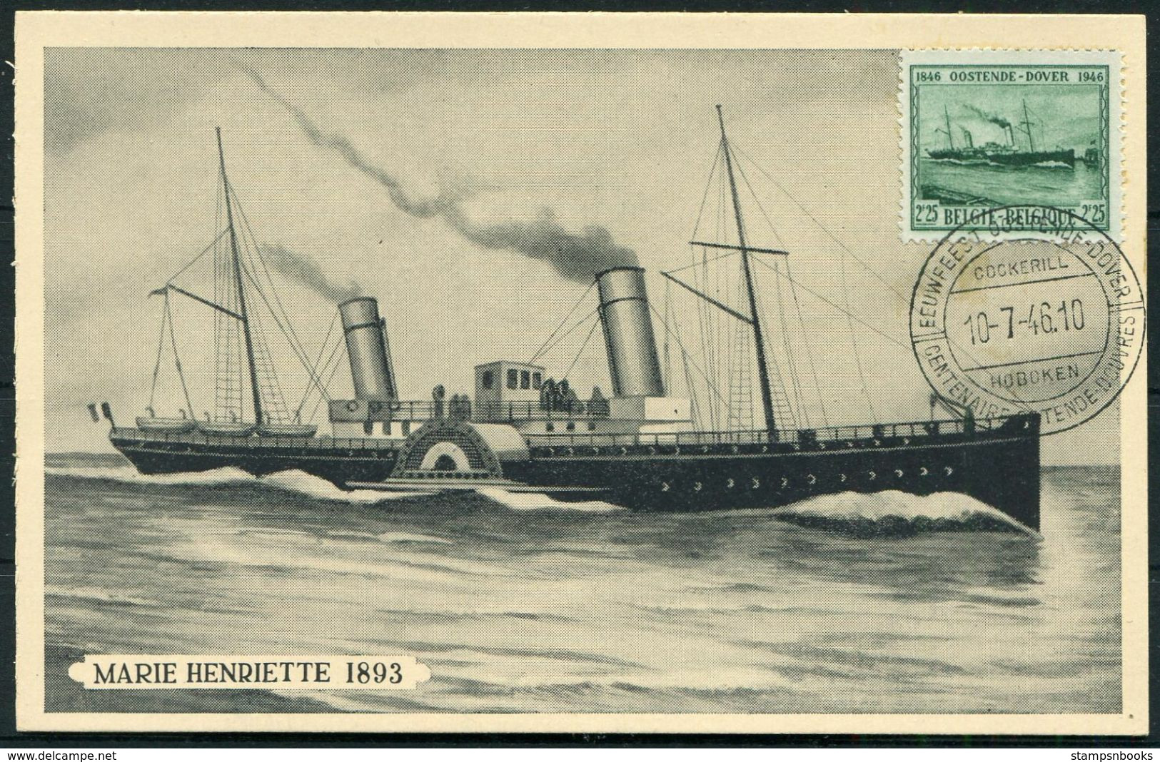 1946 Belgium Marie Henriette Ostend / Dover Paquebot Maximum Card. Ship Ferry Maxicard - 1934-1951