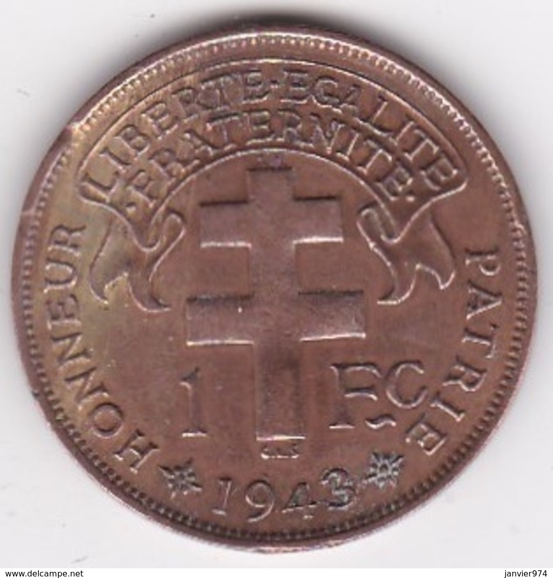 MADAGASCAR. FRANCE LIBRE. 1 Franc 1943. BRONZE - Madagaskar