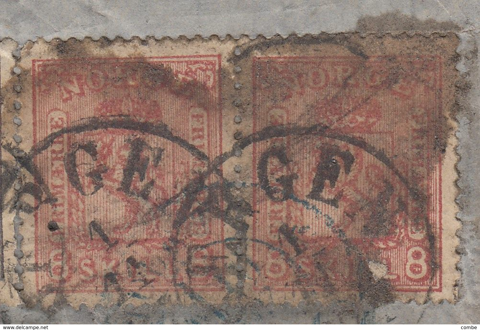 NORWAY. SCARCE COVER. 3 11 1871. (3 SKILL X 2) + (8 SKILL X 2) BERGEN TO RODEZ FRANCE. RED. PD AND DUE 6.   / 4287 - Covers & Documents