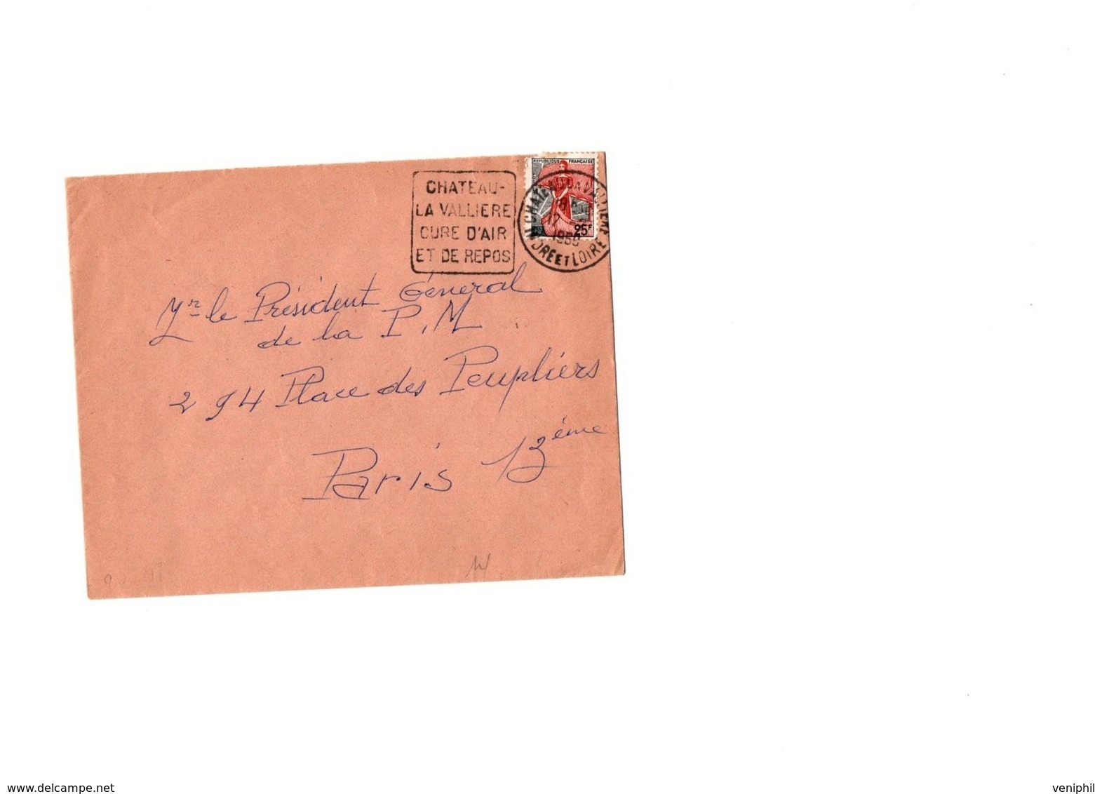 LETTRE OBLITERATION DAGUIN "  CHATEAU LA VALLIERE CURE D'AIR ET DE REPOS  -INDRE ET LOIRE 1959 - Mechanical Postmarks (Other)
