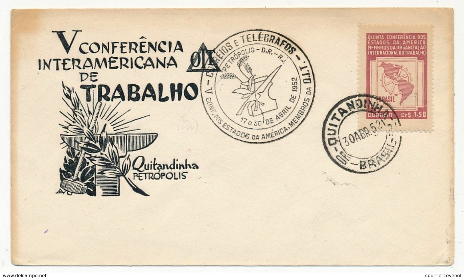 BRESIL - Vème Conférence Interaméricaine De Trabalho - Quintanoinha - 30/4/1952 - Covers & Documents