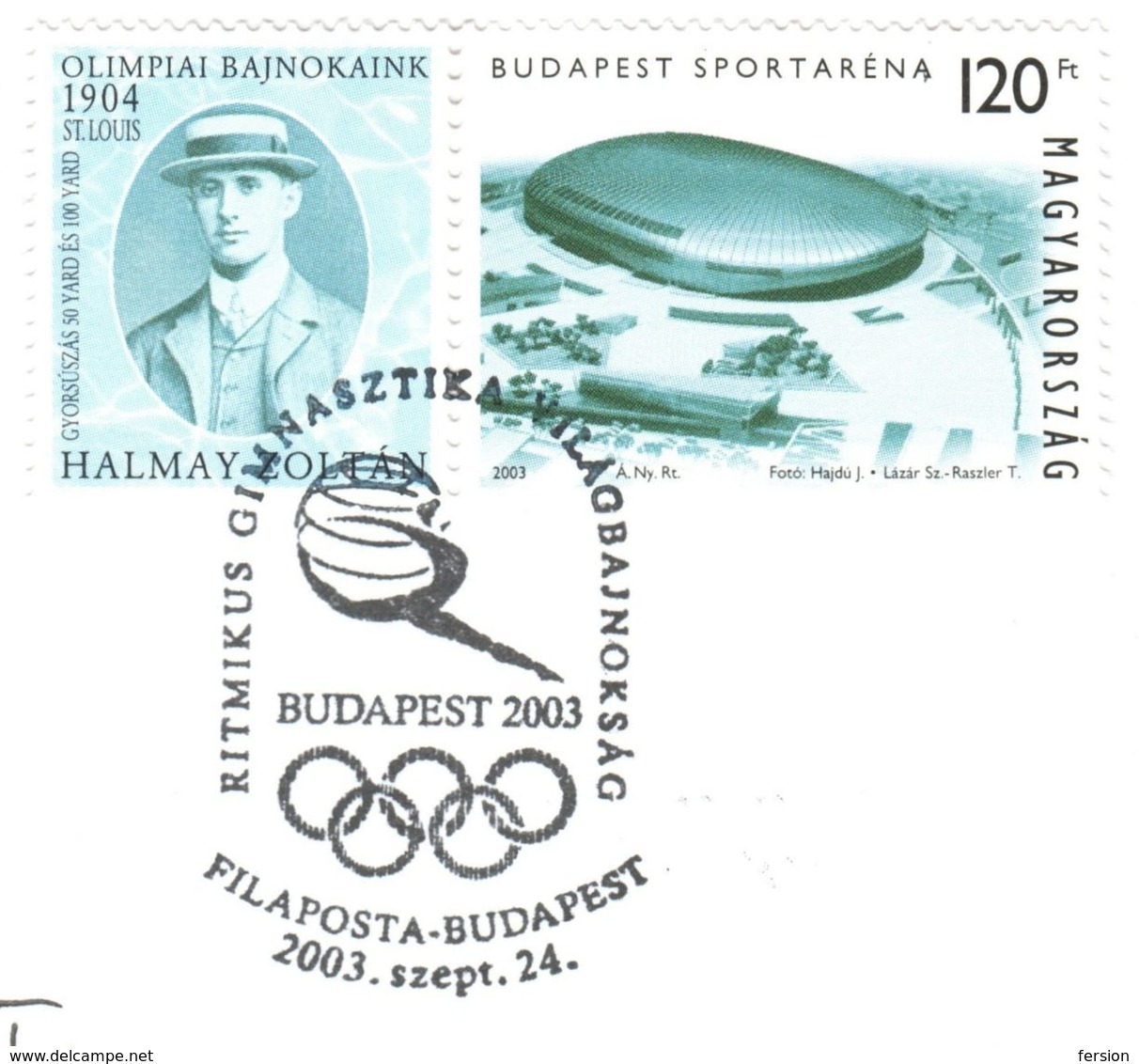 2003 Hungary St. Louis Summer Olympic Games Champion Zoltán Halmay Vignette Swimmer László Papp Arena REGISTERED Bianco - Zomer 1904: St. Louis