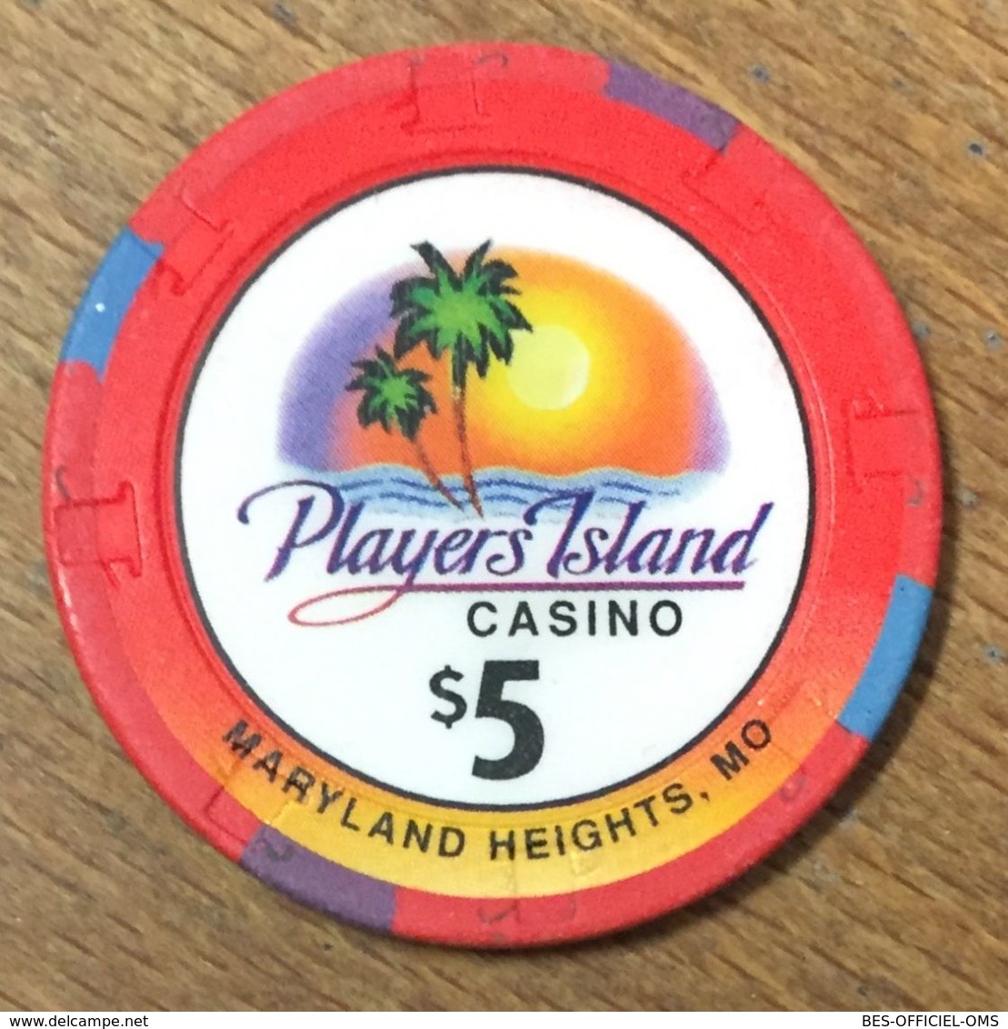 USA MARYLAND PLAYERS ISLAND CASINO CHIP $ 5 JETON TOKENS COINS GAMING CLOSED FERMÉ - Casino