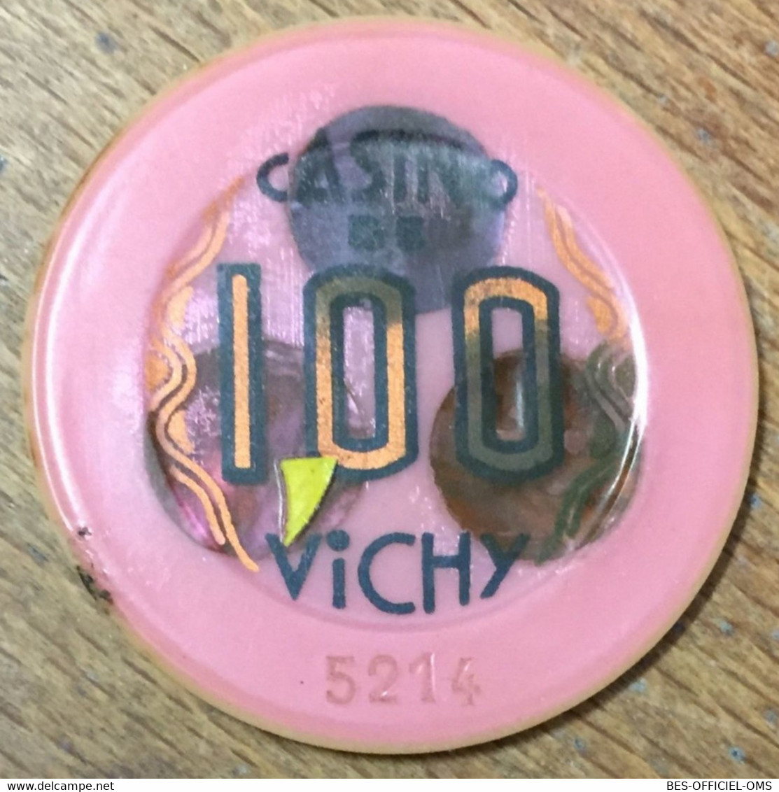 03 VICHY JETON DE CASINO 1,00 NOUVEAUX FRANCS N° 5214 ROSE CHIPS TOKENS COINS - Casino