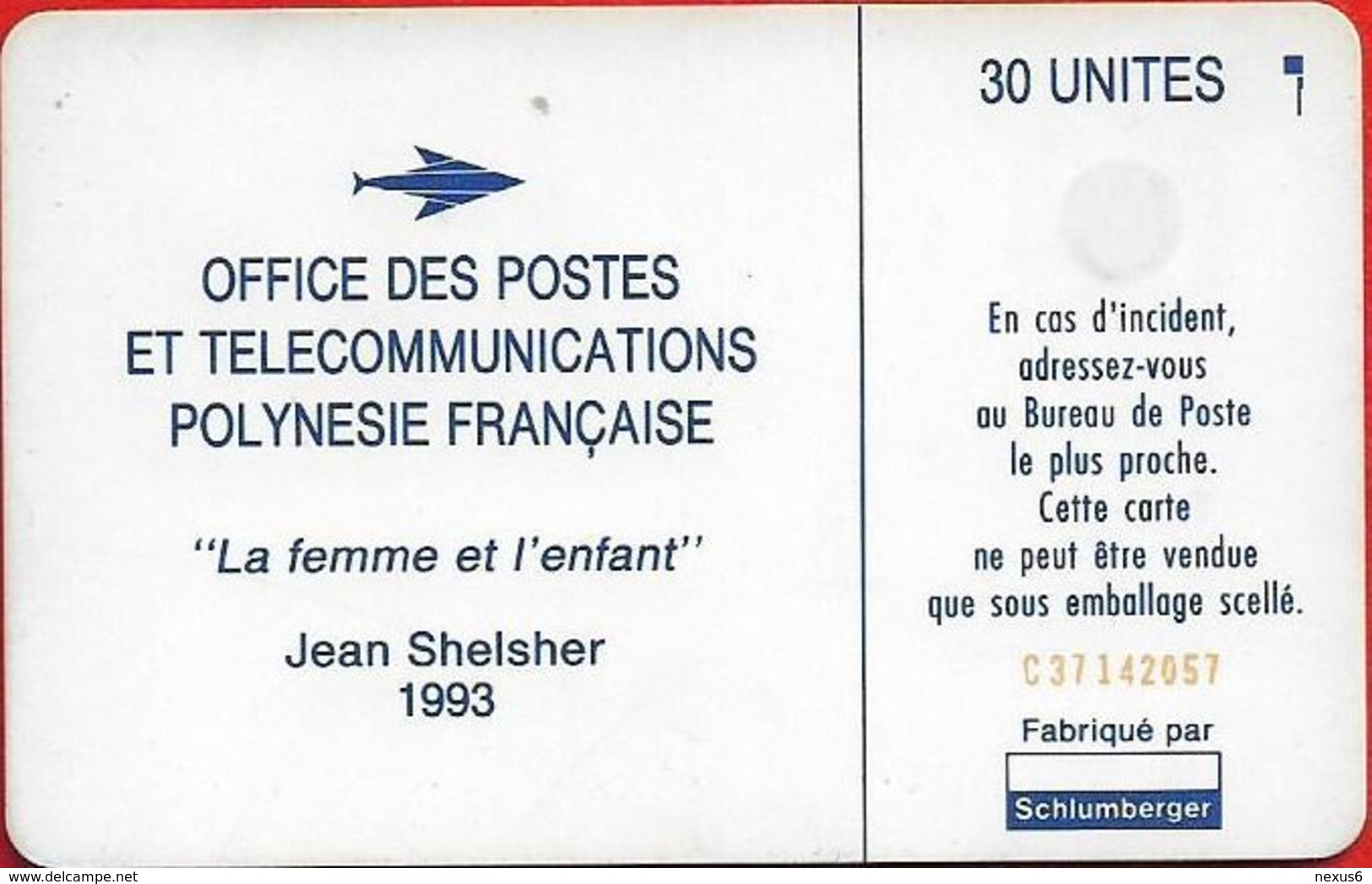 French Polynesia - OPT - La Femme Et L'enfant, 02.1993, 30Units, 20.000ex, Used - Polynésie Française