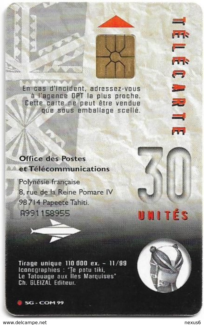 French Polynesia - OPT - Tatoo Tane - Gem1A Symmetr. Black, 11.1999, 30Units, 110.000ex, Used - Polynésie Française